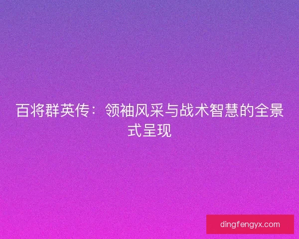百将群英传：领袖风采与战术智慧的全景式呈现